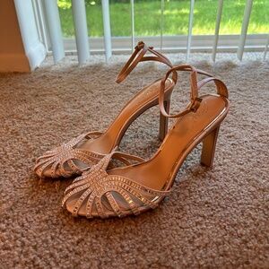 Badgley Mischka Embellished Heels in Gold and Cream